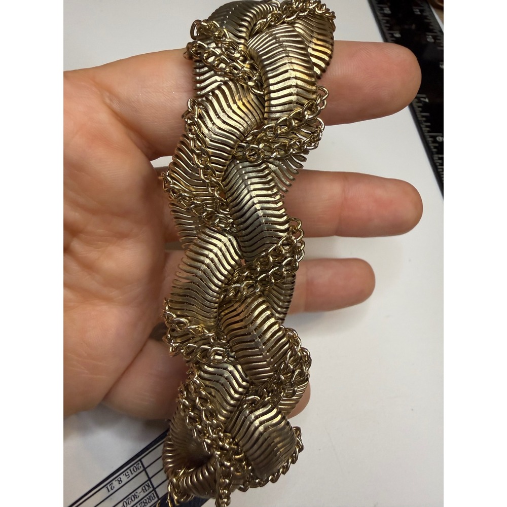 KY Jewelry Gold Tone Braided Mesh Chain Statement Bracelet BR8217 KB-3020-1